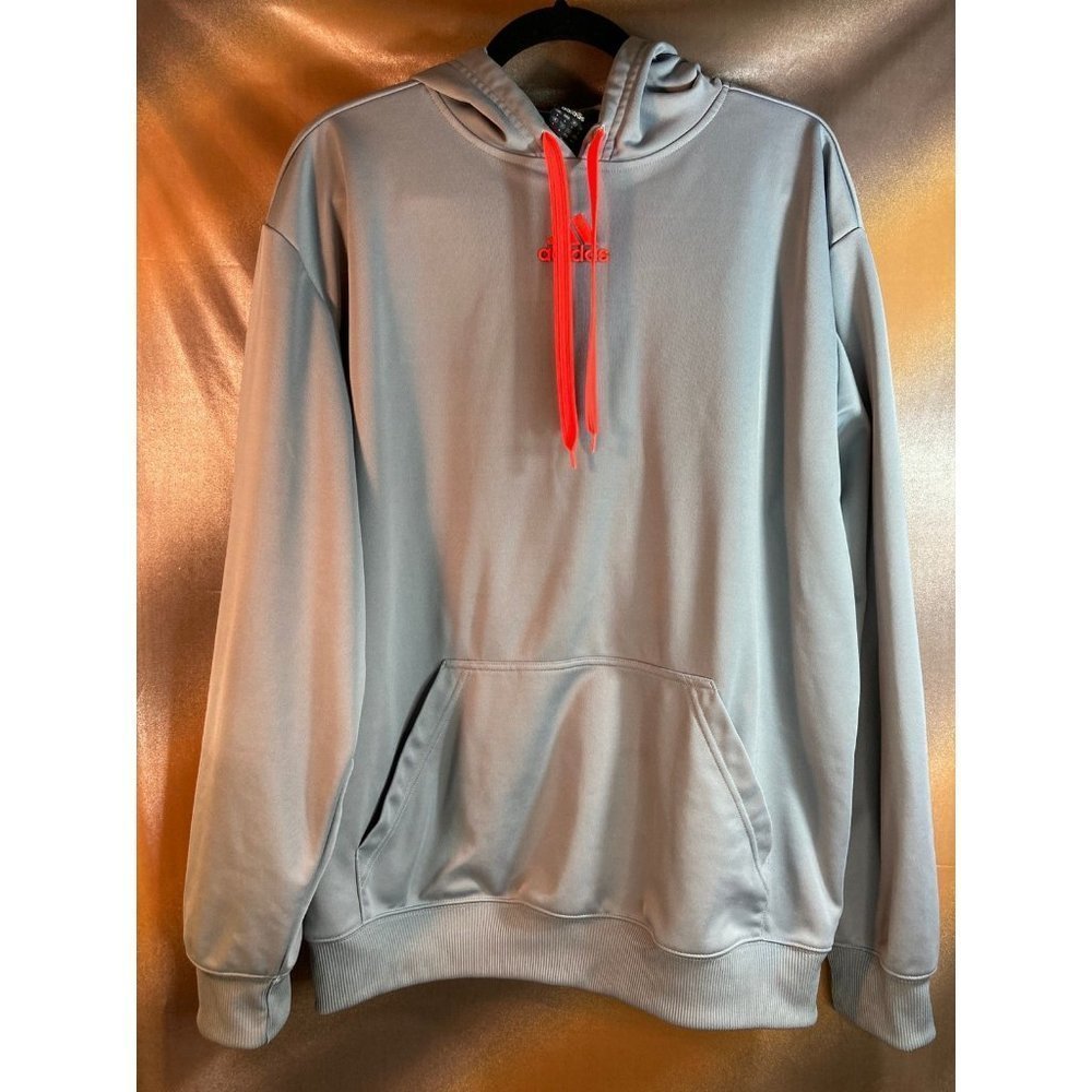 Gray Adidis hoodie with orange contrast logo. 50” chest L